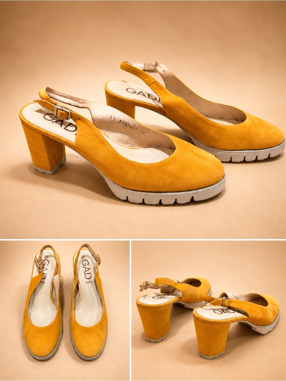 GADEA by Lodi Yellow Suede Slingback Platform Heels | Size 39 | Genuine Leather
